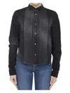 Loewe Pleated Bib Front Denim Cropped Shirt In Black