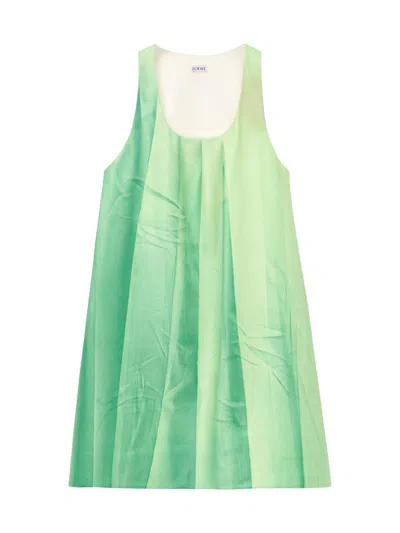 Loewe Women's Pleated Leather Minidress In Green