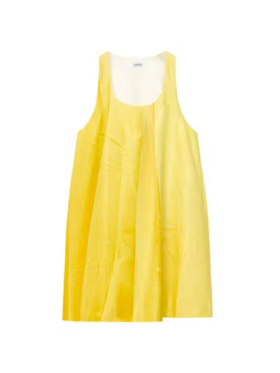 Loewe Women's Pleated Leather Minidress In Yellow