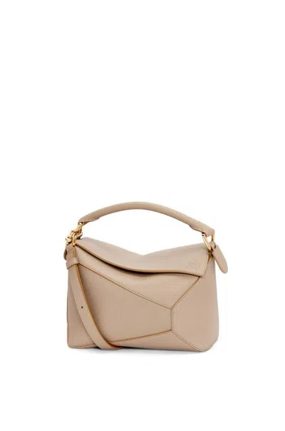 Loewe Small Puzzle Leather Handbag In Beige