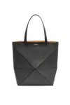 Loewe Puzzle Fold Large Tote Bag In Shiny Leather In Black