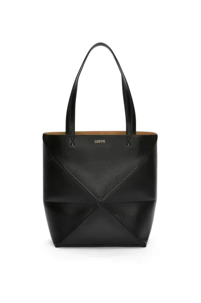 Loewe Burgundy Calfskin Puzzle Fold Tote Handbag For Women In Black