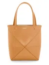 Loewe Puzzle Fold Medium Tote Bag In Shiny Leather In Warmdesert
