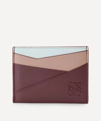 Loewe Women's Puzzle Plain Frozen Leather Cardholder In Burgundy