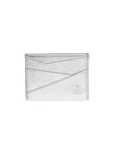 Loewe Women's Puzzle Plain Leather Cardholder In Gray