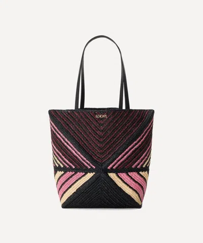 Loewe Women's Raffia Pink Stripe Puzzle Fold Tote