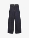 LOEWE LOEWE WOMEN'S RAW DENIM HIGH-RISE WIDE-LEG BRAND-PATCH JEANS