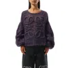 Loewe Anagram Embroidered Cable-knit Mohair-blend Sweater In Black/purple