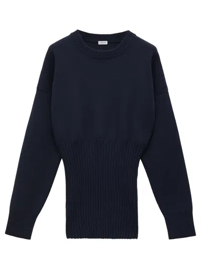 Loewe Women Ribbed Wool Long Sweater In Black