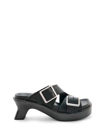 Loewe Leather Dual-buckle Platform Sandals In Black