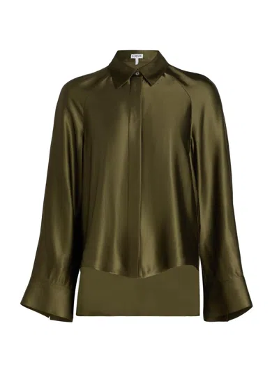 Loewe Women's Satin Capelet-back High-low Shirt In Green