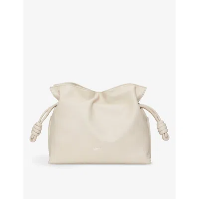 Loewe Womens  Flamenco Logo-embossed Knotted Leather Clutch Bag In Sea Salt
