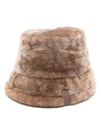 Loewe Shearling Bucket Hat In Nude & Neutrals