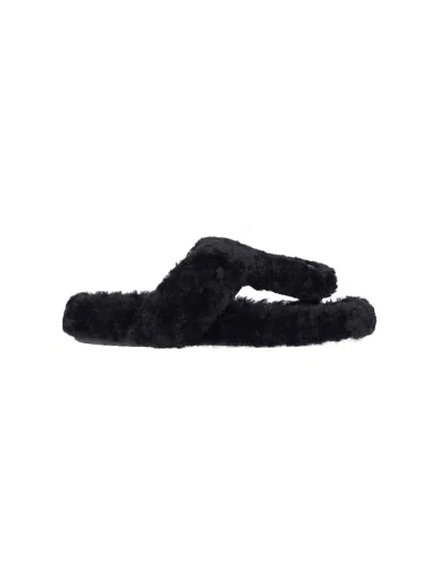 Loewe Luxurious Shearling Sandals For Women In Black