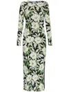 Loewe Crew Neck Floral Long Sleeve Side Slit Stretch Dress