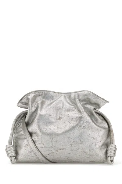 Loewe Women Silver Nappa Leather Flamenco Clutch