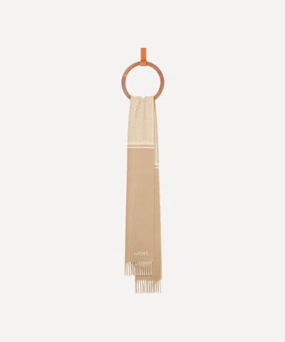 Loewe Women's Skinny Anagram Wool-blend Scarf In Camel/white
