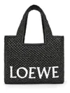 Loewe Logo Medium Tote Bag In Raffia In Black