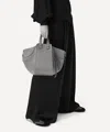 Loewe Small Hammock Linen And Leather Drawstring Bag In Light Oat/black
