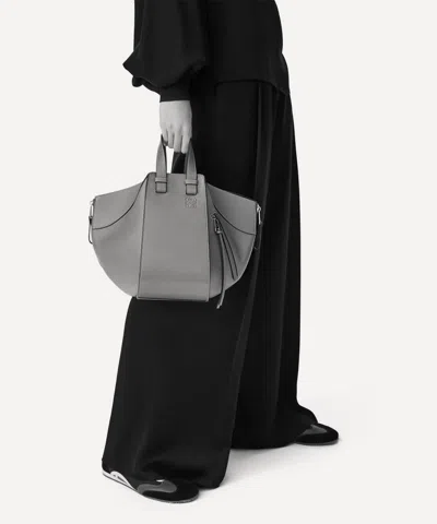 Loewe Small Hammock Linen And Leather Drawstring Bag In Light Oat/black