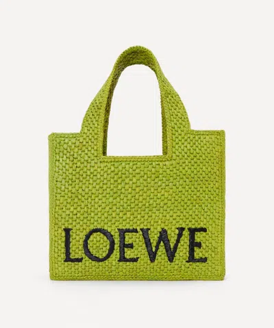 Loewe Paula's Ibiza Font Small Raffia Tote Bag In Green