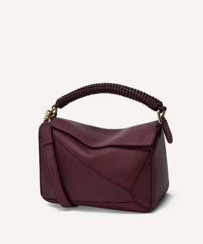 Loewe Women's Small Woven Puzzle Shoulder Bag In Burgundy