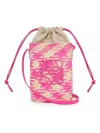 Loewe X Paula's Ibiza Iraca Pocket In Checkered Iraca Palm With Leather Strap In Natfuchsia