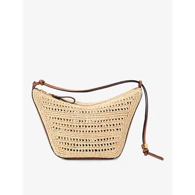 Loewe X Paula's Ibiza Hammock Mini Hobo Bag In Raffia With Leather Strap In Tan/natural