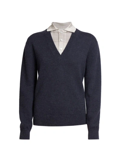 LOEWE WOMEN'S TROMPE L'OEIL WOOL-BLEND V-NECK SWEATER