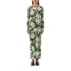 Loewe Midi Floral Patterned Dress With Long Sleeves In Green