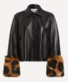 Loewe Leopard-print Shearling-trimmed Glossed-leather Jacket In Black
