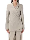 Loewe Womens Light Beige Melange Tailored Wrap-over Wool Blazer In Gray