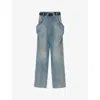 Loewe Womens Washed Denim Drape-front Belted-waist High-rise Denim Jeans In Washed Denim