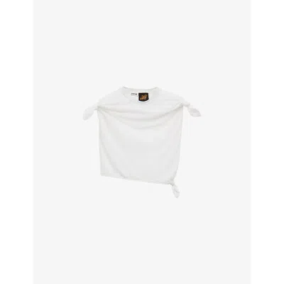 Loewe Womens White Knotted Cropped Cotton-blend Top