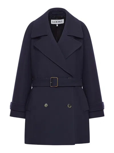 Loewe Double-breasted Belted Wool And Silk-blend Twill Jacket In Blue