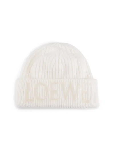 Loewe Women's Wool Blurred Logo Beanie In White