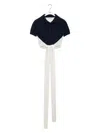 Loewe Colorblock Cropped Backless Wool Cashmere Polo Sweater With Self-tie In Blue
