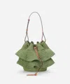 Loewe X Paula's Ibiza Balloon Ruffled Raffia And Leather Shoulder Bag In Green / Tan