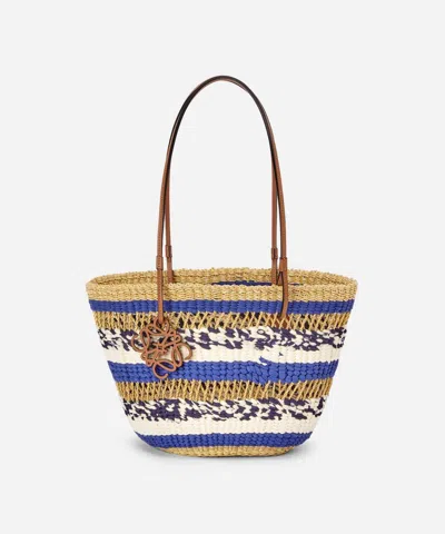 Loewe X Paula's Ibiza Elephant Grass Basket Tote In Natural / Blue