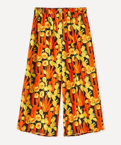 Loewe X Paula's Ibiza Cactus Print Cropped Trousers In Black/orange/gold
