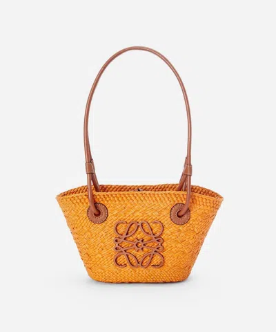Loewe X Paula's Ibiza Mini Anagram Basket Bag In Orange / Tan