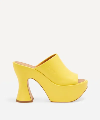 Loewe Paula's Ibiza Leather Platform Mules In Yellow