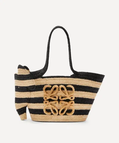 Loewe X Paula's Ibiza Small Elephant Stripes Basket Bag In Natural / Black