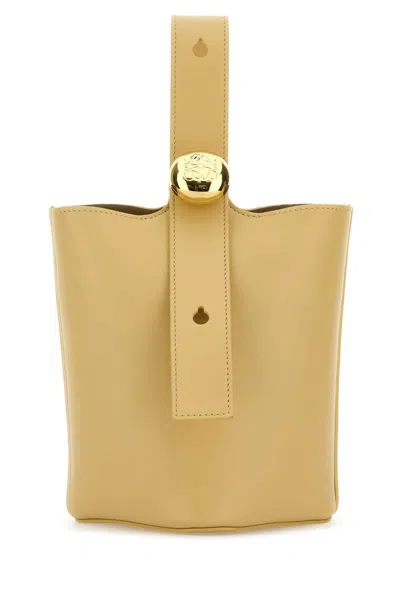 Loewe Women Yellow Leather Mini Pebble Bucket Bag In Neutral
