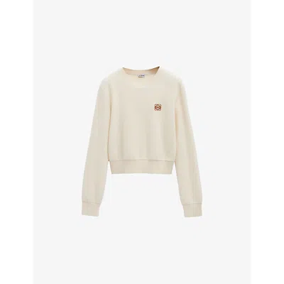 Loewe Womens Anagram-embroidered Cropped Wool-blend Jumper Ecru