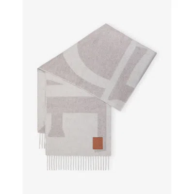 Loewe Womens Anagram-patch Cashmere Scarf Light Grey/ston In White