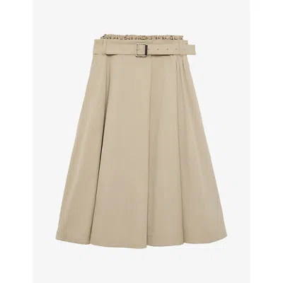 Loewe Womens Beige Belted Cotton-silk Midi Skirt In Neutral