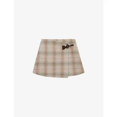 Loewe Womens  Checked Wrap-over Wool-cashmere Blend Mini Skirt In Multi