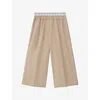 Loewe Womens Beige Cropped Wide-leg Mid-rise Cotton-blend Trousers In Beige