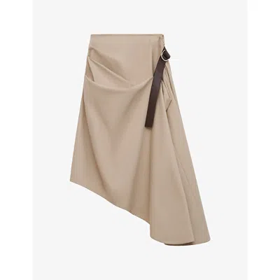 Loewe Leather-trimmed Draped Cotton And Silk Midi Skirt In Pink